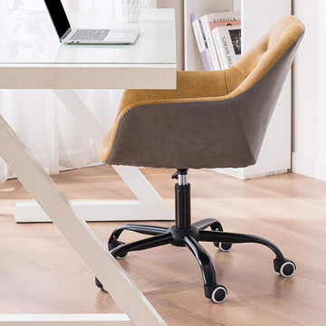Brown Leath-aire Tufted Office Chair for Desk Upholstered Task Chair Adjustable Height-Furniture,Office Chairs,Office Furniture